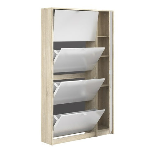 Shoes Shoe cabinet w. 4 tilting doors and 2 layers + 1 mirror door
